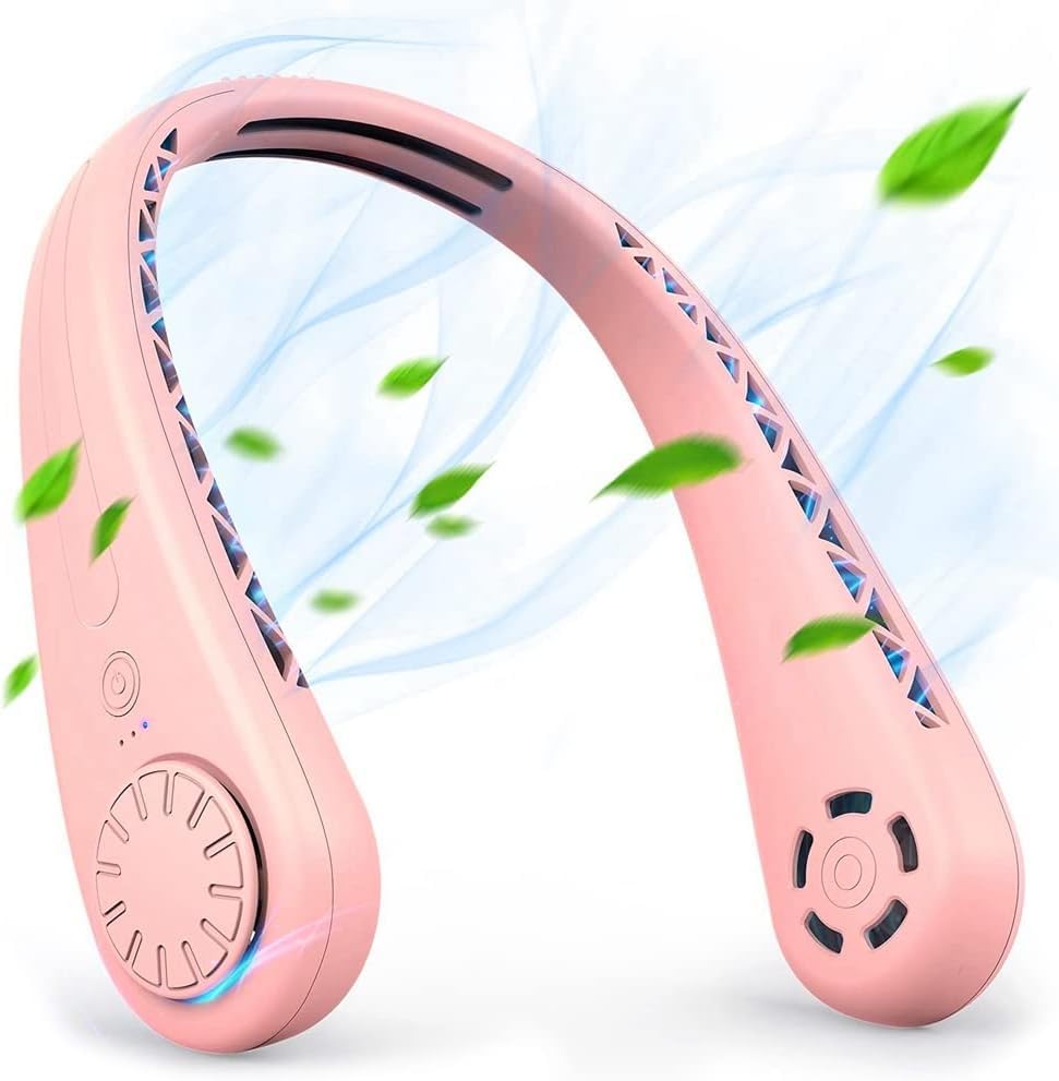 Arabest Portable Neck Fan,مراوح مكتب,Hand Wearable Bladeless USB Fan,Ultra-Quiet,3 Speeds Surround Rechargeable Personal Mini Neckband Fan,Cooling Hang Fan for Travel Outdoor Sports Office (Pink)