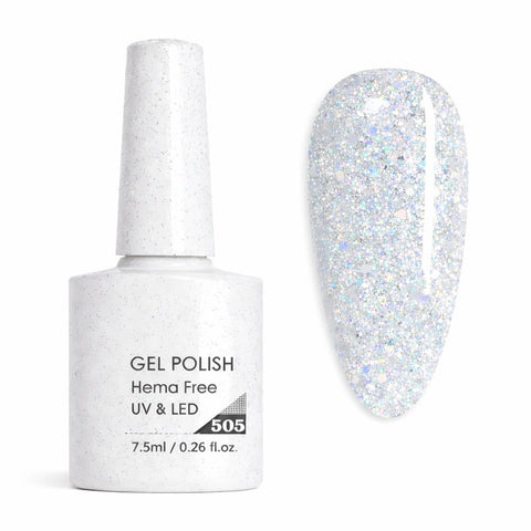 Crystal Opal Flakes Gel Nail Polish, Soak Off UV LED Glitter Gel, Iridescent Snow Confetti Effect, High Shine Long Lasting Formula for Nail Art, Salon & Home Manicure, 7.5ml (505)