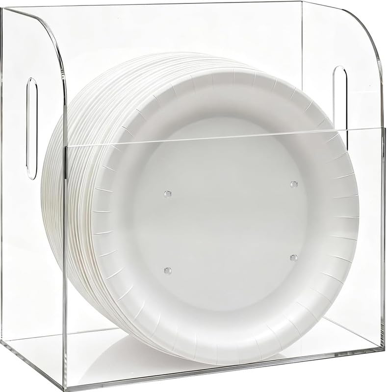 Best Media Paper Plate Dispenser, 20.3/22.9/25.4 cm Wall Mounted Acrylic Paper Plate Holder Under Cabinet, Vertical Plate Organizer, Clear