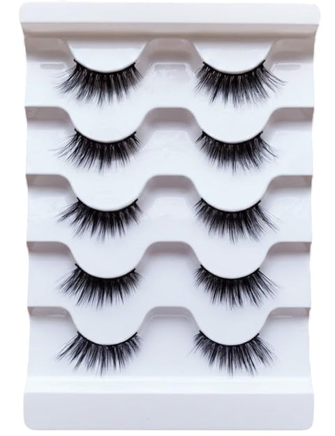 -5 PAIRS HALF 6D Faux Mink False Eyelashes | Reusable Lightweight & Natural Looking | Bold Eye Makeup Look |- Bridal & Professional Use- W84