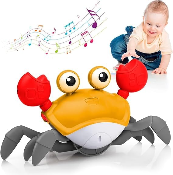 KIDSZONE Musical Crawling Crab Toy – Interactive Baby Walker & Crawling Activity Toy with Fun Sounds & Lights, Encourages Movement & Motor Skill Play for Infants & Toddlers (Orange)