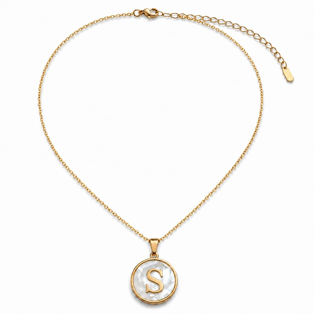 Women Initial Necklace Stainless Steel, Gold Tone Letter Pendant Necklace with Adjustable Extension Chain, Round Alphabet Charm Necklace for Daily Wear & Gift, 45 + 6 cm