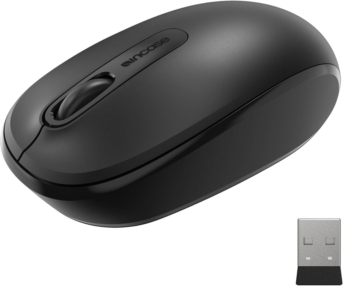 In.case 1850 Portable Wireless Mouse - Designed by Microsoft - Compact and Comfortable, Right/Left Handed, 6 Months Battery Life, Nano Transmitter and Receiver, Works with Mac/Windows 8/10/11 (Black)