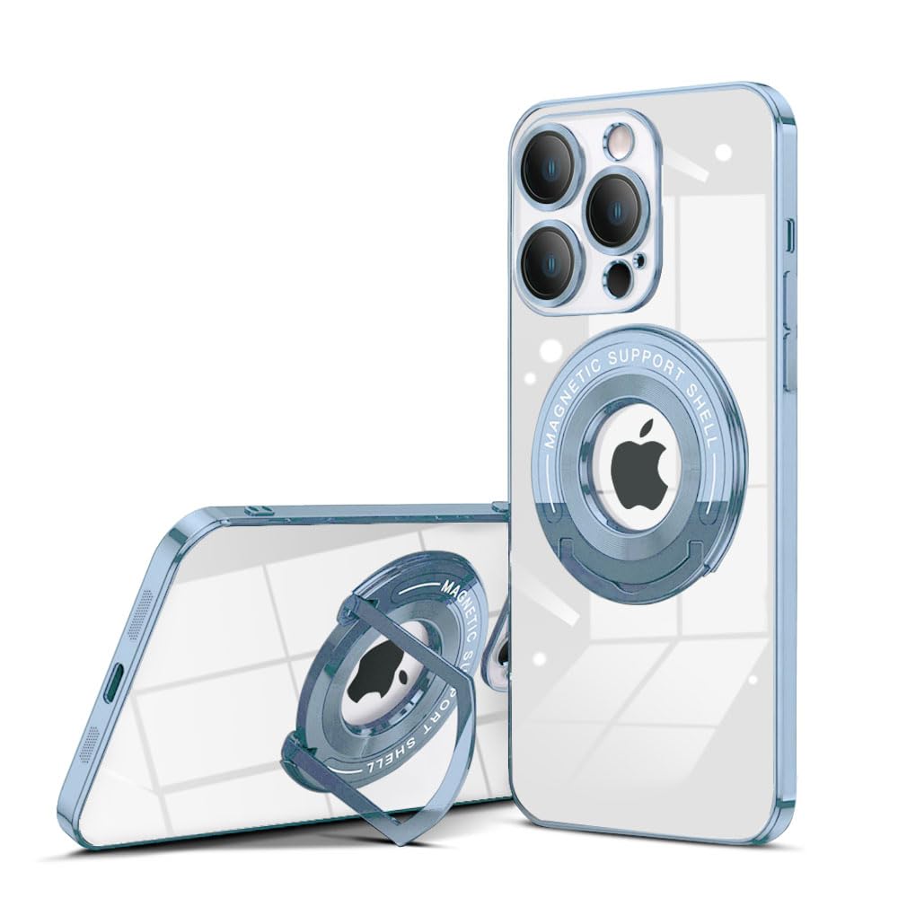 QLTYPRI Magnetic Clear Case for iPhone 14 Pro Max Case Compatible with MagSafe, Invisible Ring Holder Stand, Camera Lens Full Protection, Slim Shockproof Phone Case Cover for iPhone 14 Pro Max – Blue