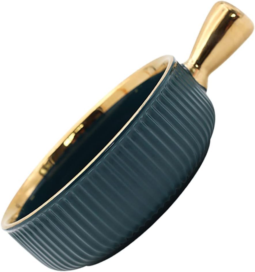 Porcelain Casserole Dish with Gold Handle & Ribbed Design, Elegant Serving Pot for Soup, Stew, Baked Meals, Oven Safe Luxury Dinnerware for Home Kitchen Dining Table Presentation.