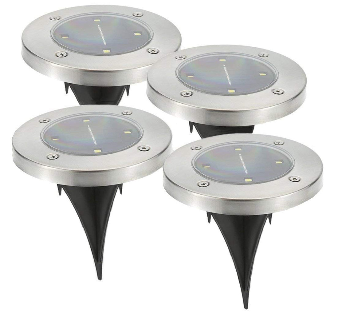 Disk Lights, Solar Ground Light with 4 leds, Waterproof IP65 Garden Path Landscape Lighting with Light Sensor, Pack of 4, (White)