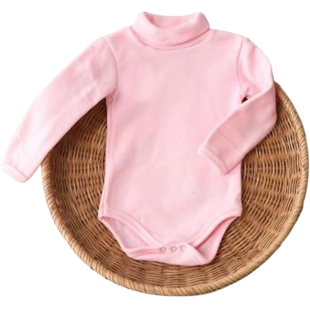 High Cool Basic Baby Newborn Winter Bodysuit High Neck Pullover Long Sleeve Fleece Lined Popper Bodysuit For Infant Warm And Soft Baby Clothing For Cold Weather