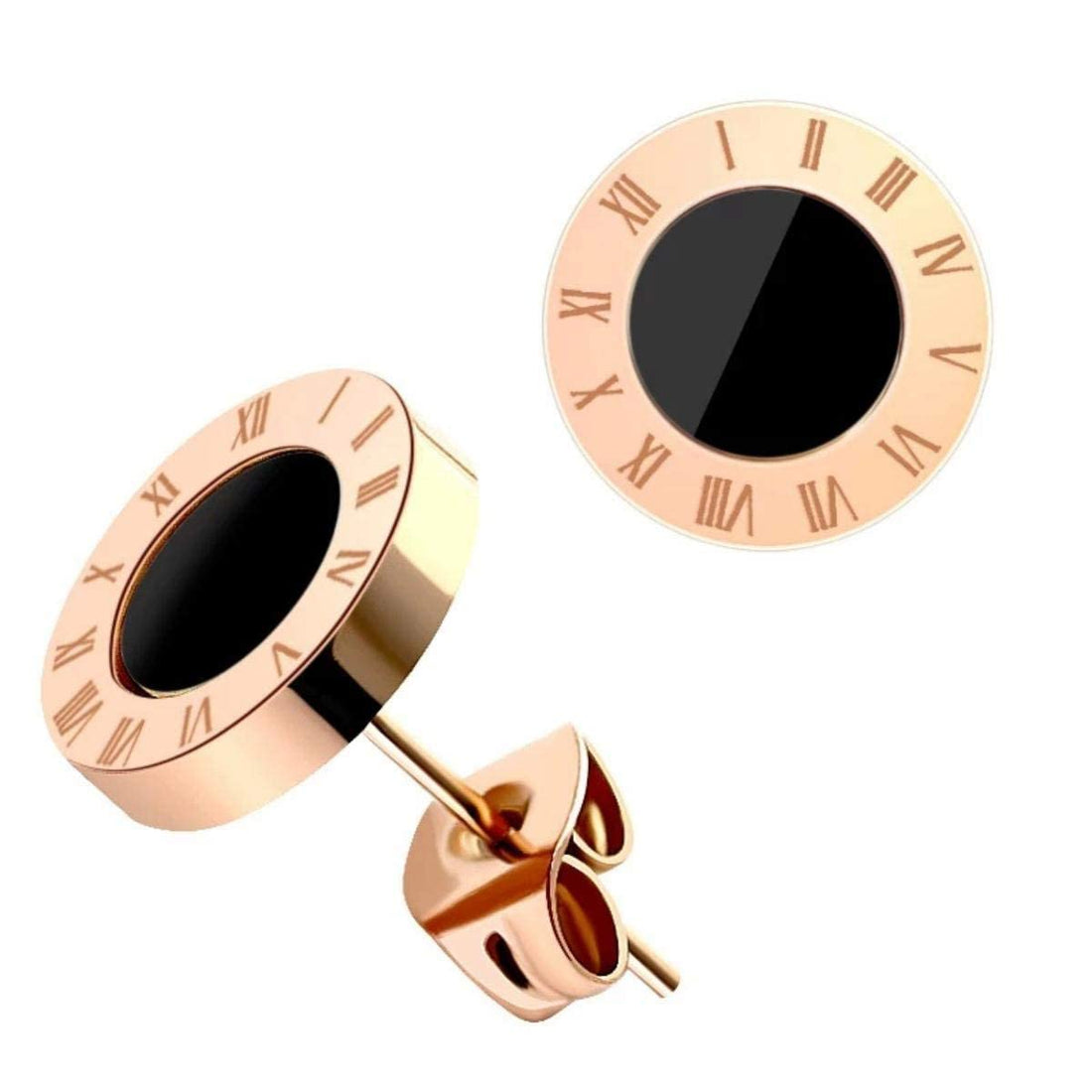 Earrings Design Numeral Roman For Women Stainless Steel - Plated 18K Rose Gold