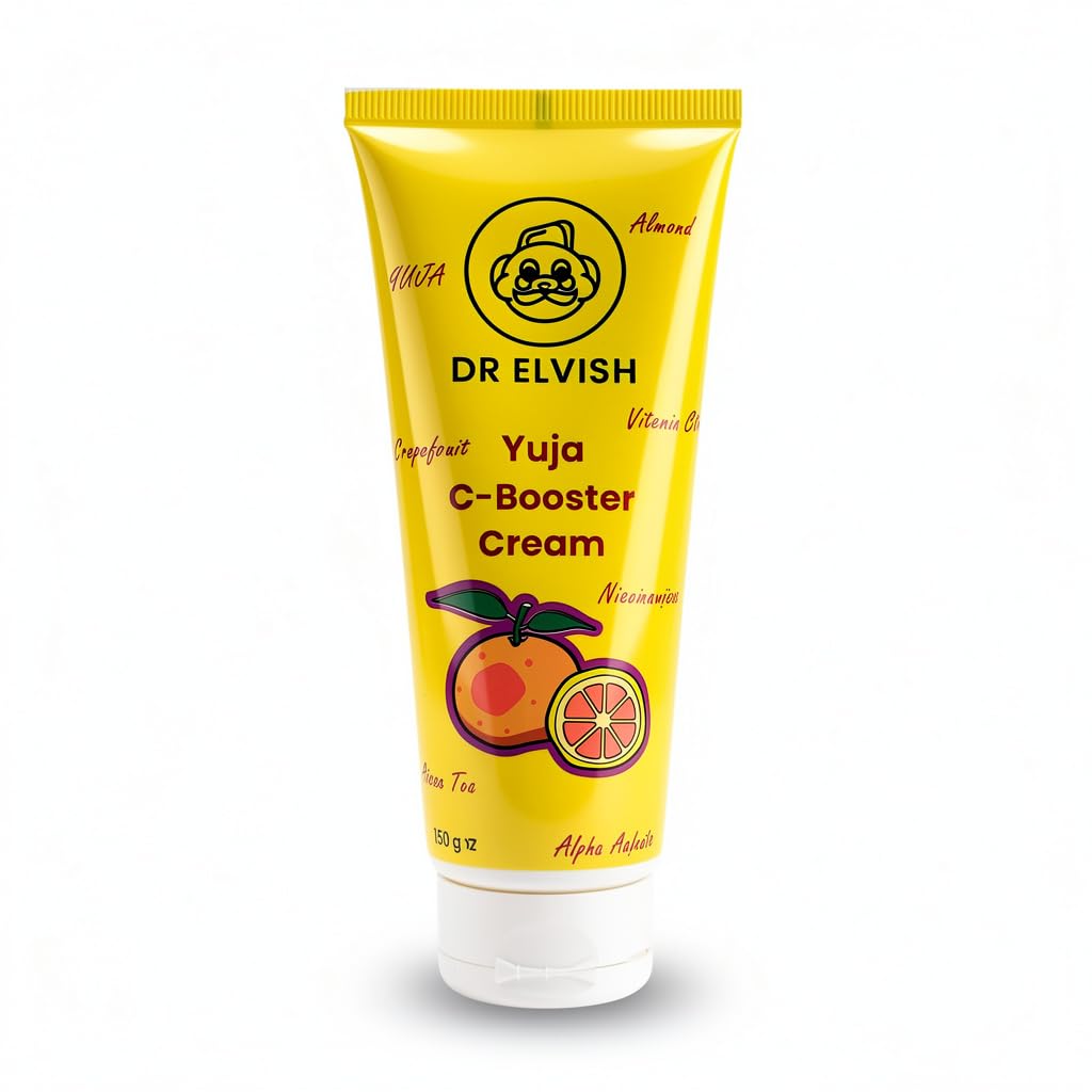 Dr. Elvish Yuja C-Booster Cream 100g – Brightening Moisturizer with Vitamin C, Yuja & Grapefruit Extract | Hydrating Face Cream for Even Skin Tone, Dullness & Dark Spots | Suitable for Daily Use