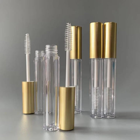 empty tubes with brush wand, gold caps,10ml refillable eyelash serum container, 5 pack