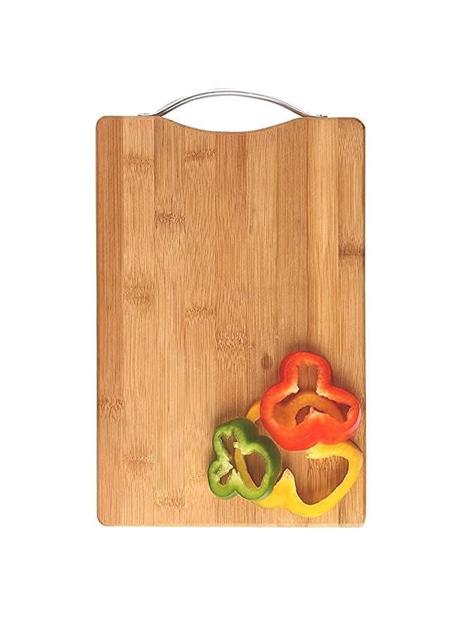 Wooden Bamboo Chopping Cutting Board with Steel Handle Fruits, Vegetables, Fish, Chicken & Meat Cutting Pad for Kitchen Non-Slip Antibacterial Chopping Board (30 * 20CM)