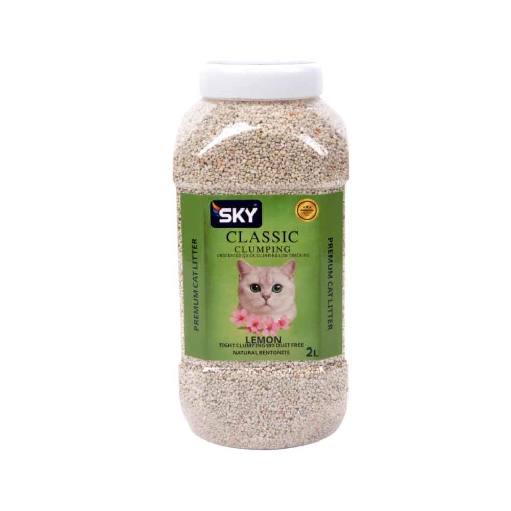 SKY Clumping Cat Litter 2L Lemon Fresh Scent - Natural Bentonite Sand for Ultimate Freshness and Cleanliness, Instant Clumping and Dust Free