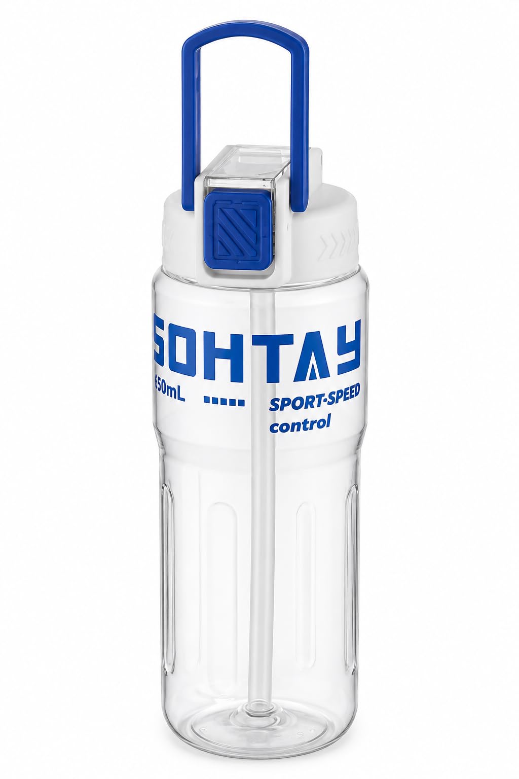 Sports Water Bottle with Safety Lid and Secure Lock with Inner Straw and Practical Carry Handle for Daily Use and Sports (Clear in Blue)