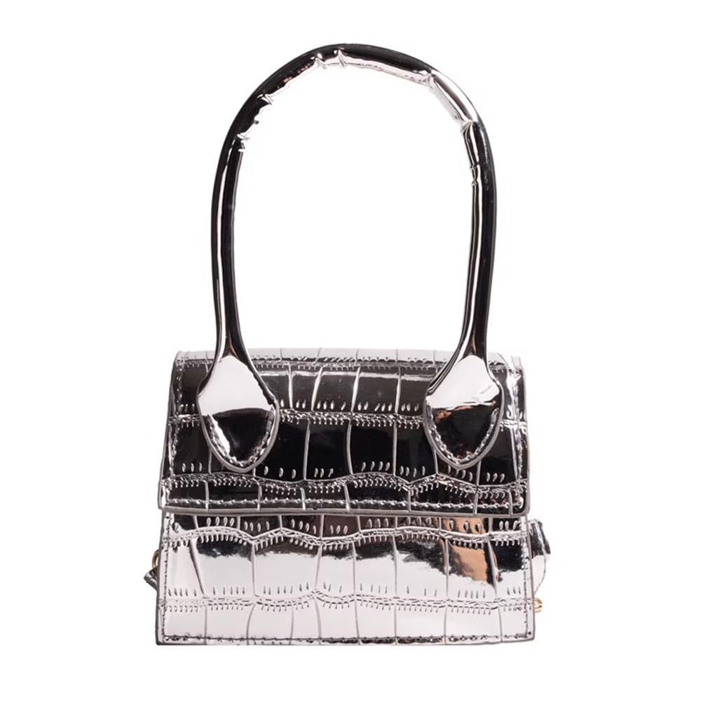 Glitter Crocodile Pattern Mini Crossbody Bag for Girls, Detachable Shoulder Strap Clutch Bag