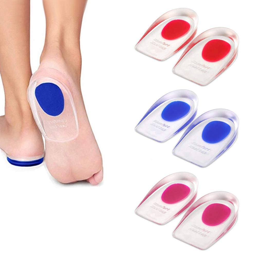 Gel Heel Cups Plantar Fasciitis Inserts, 3 Pairs Silicone Heel Cup Pads for Bone Spurs Pain Relief Protectors of Your Sore or Bruised Feet Best Insole Gels Treatment (Small)