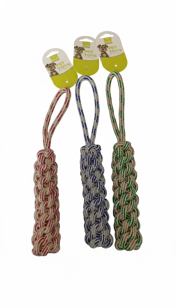 Nunbell Braided Rope Toy Chain for Pets, Assorted Colours, Durable Dog Chew Toy (Red)