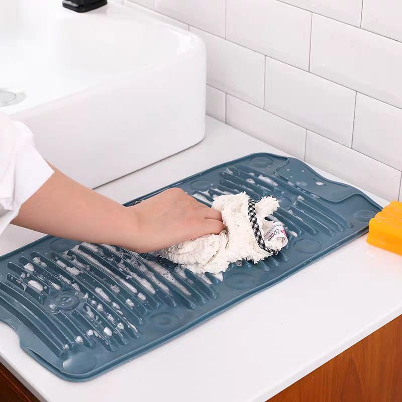 Portable Silicone Clothes Washing Mat, Foldable Design for Hand Washing Delicates, Baby Clothes, Underwear, Blue Washboard .sg