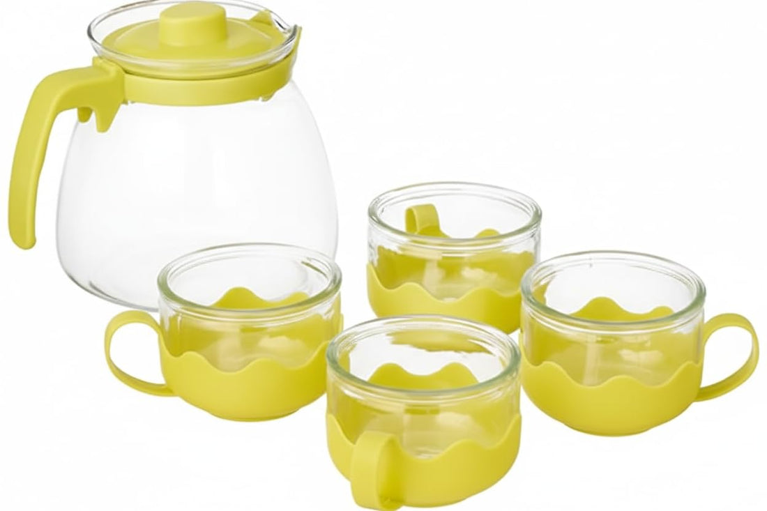Home Care PR-51 Glass Pitcher with 4 Cups Complete Kitchen Beverage Set, Pack of 1 - Clear Glass