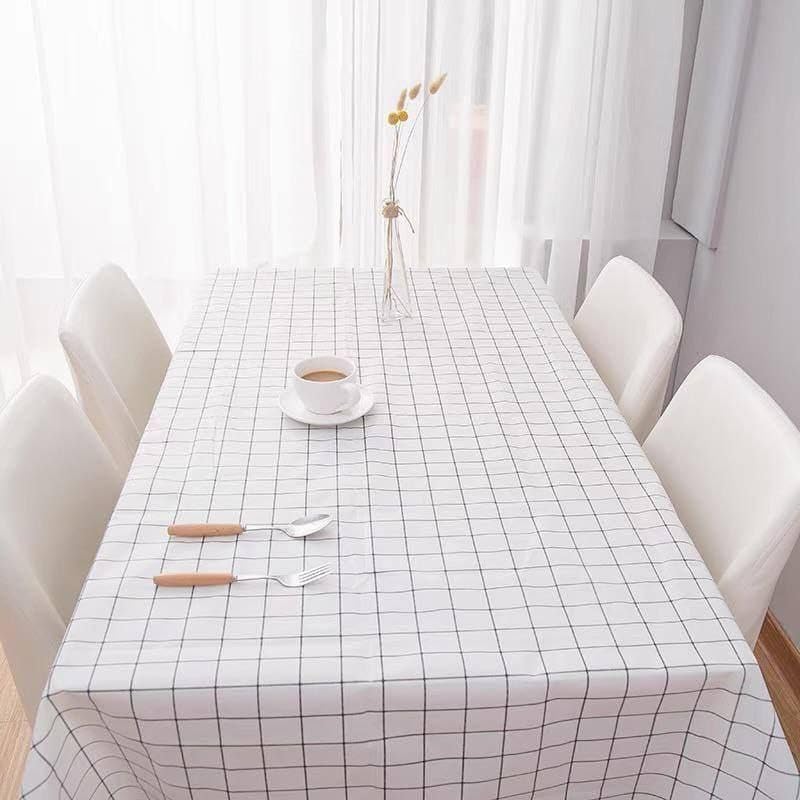 Generic Modern Checkered Tablecloth, Indoor Outdoor Dining Table Cover, 137 x 183 cm, Elegant Finish,(white) .mk