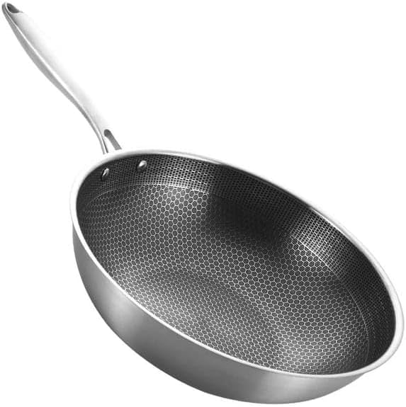 30cm Non Stick Wok Pan with Glass Lid and Ergonomic Handle Heavy Duty Aluminum Deep Frying Pan for Family Cooking Easy Cleaning and Even Heat Distribution