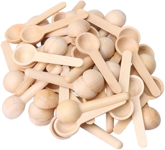 7.5x2.4x1.3cm Small Round Wooden Kitchen Spoons for Salt Seasoning Honey Coffee Spoon Pack of 50