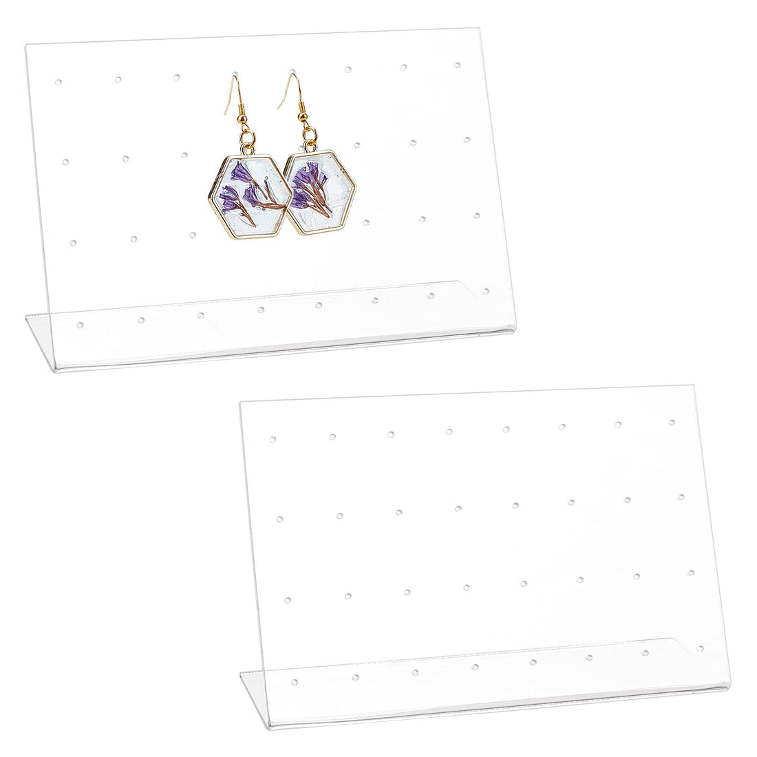 NBEADS 2 Pcs L-Shaped Earring Display Stand, 32 Holes Jewelry Organizer Stands Earring Clip on Holders for Retail Show Personal Use Shooting Props, 15x5.5x9cm