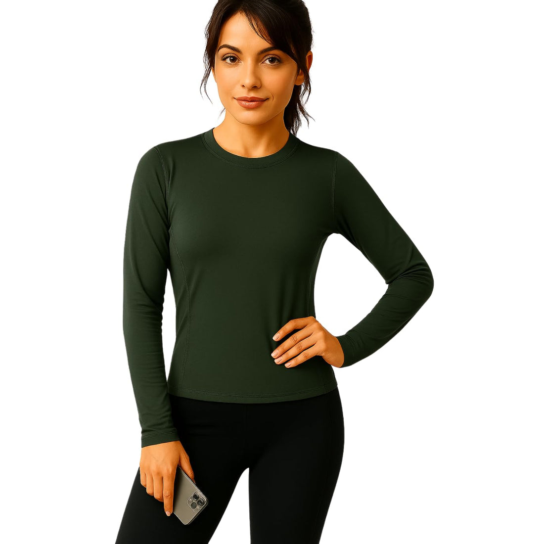 Women's Long Sleeve Athletic Shirt, Microfiber Polyester Spandex Blend, Sports Performance Wear, with Finger Holes for Girls and Women
