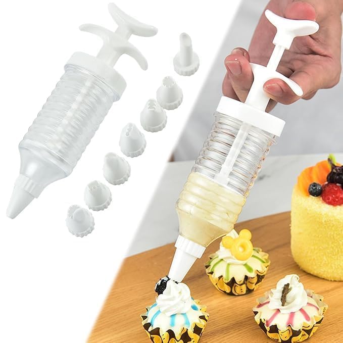 Plastic Icing Syringe Set with 8 Icing Tips, Pastry Injector for Cupcake Cake Decorating Icing Nozzle Dispenser Volora
