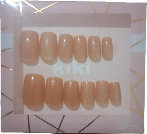 Acrylic Press on Nails - 12 Medium - Fake Nails, Perfect for Parties, Comes with 1 Sheet Double Face - Oval Shape (Plain Polygon, Dark Camel Beige)