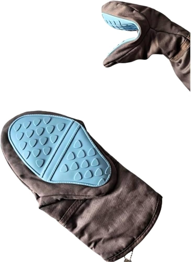 Downtown Heat-Resistant Kitchen Oven Mitt with Silicone Grip, Non-Slip Grey and Blue Baking Glove, Textured Surface for Secure Hold on Hot Trays, Pots and Professional Cookware Items