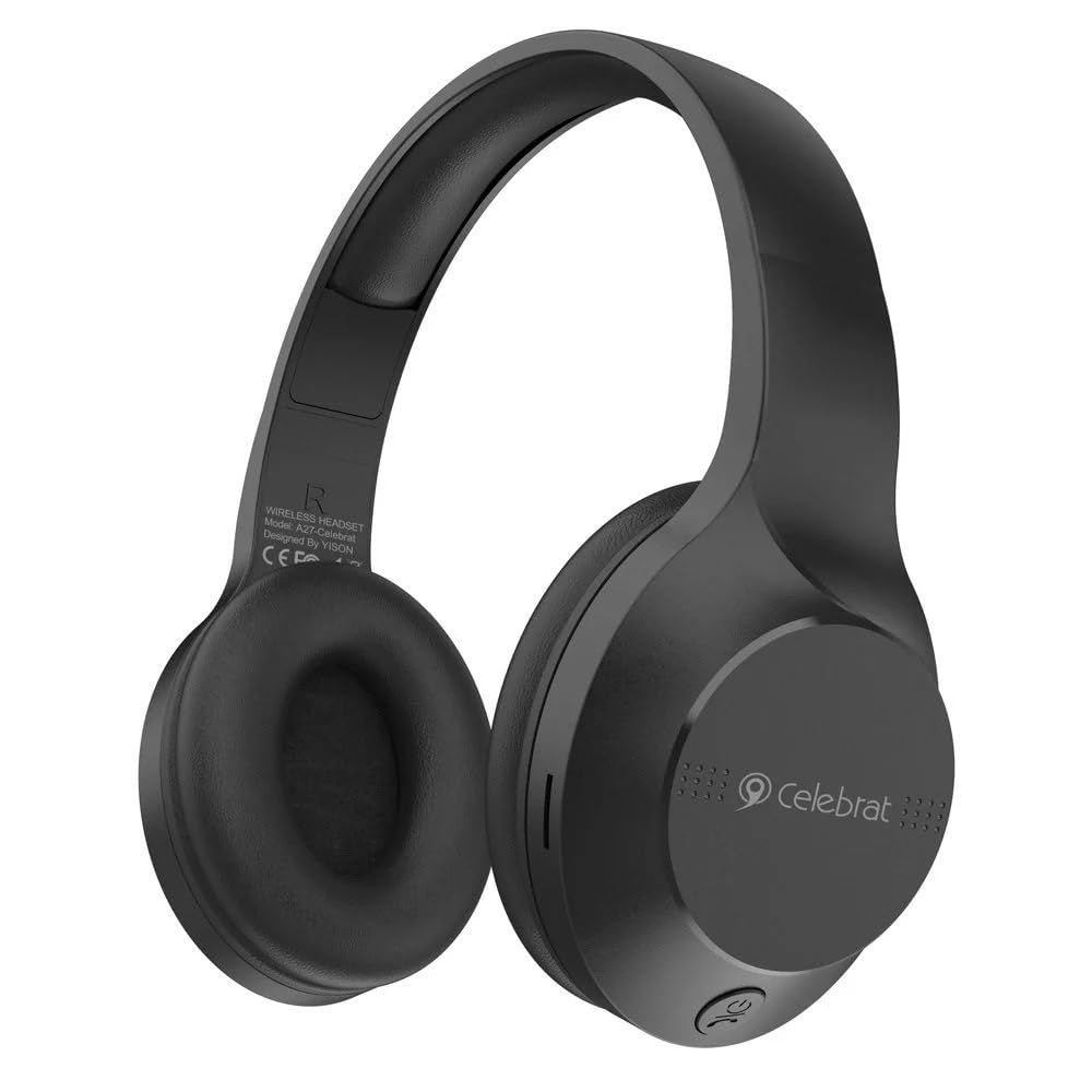 Headphone Celebrat A27 Bluetooth With Mic Stereo Sound Music Wireless Headset, Bluetooth, AUX with External Microphone and Support SD Card (Black)