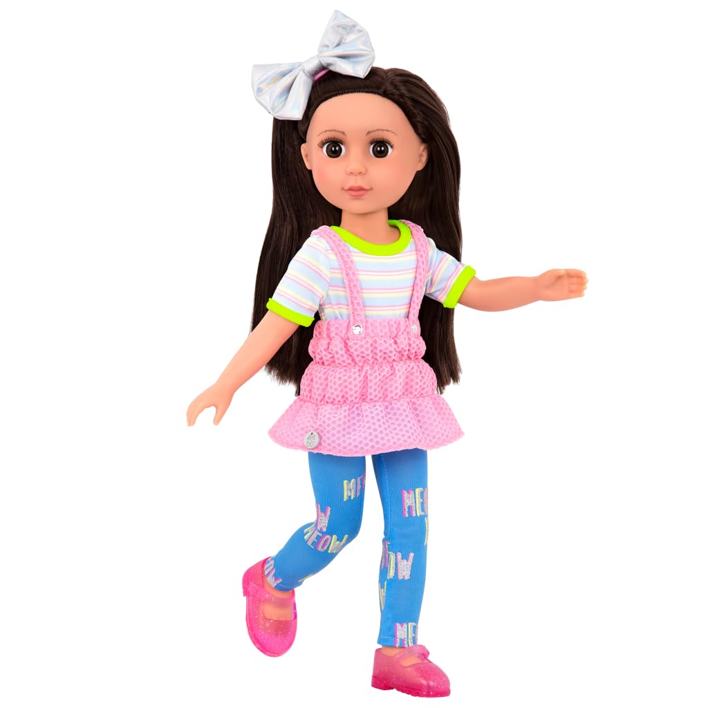 Glitter Girls – 14-inch Fashion Doll – Brown Hair & Brown Eyes – Striped Top, Cat Leggings & Suspenders – Poseable Arms & Legs – 3 Years + – Tippi