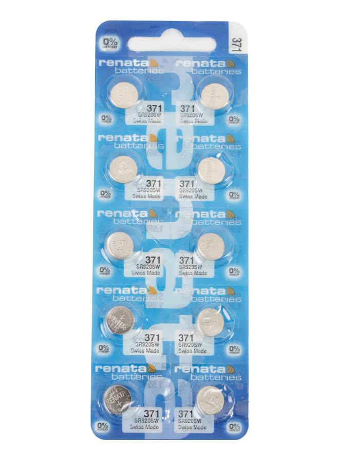 RENATA WRIST WATCH BATTERY - Swiss made, button cell 1.55V, Renata long life, strap (10 pieces) 371-3, SR920SW