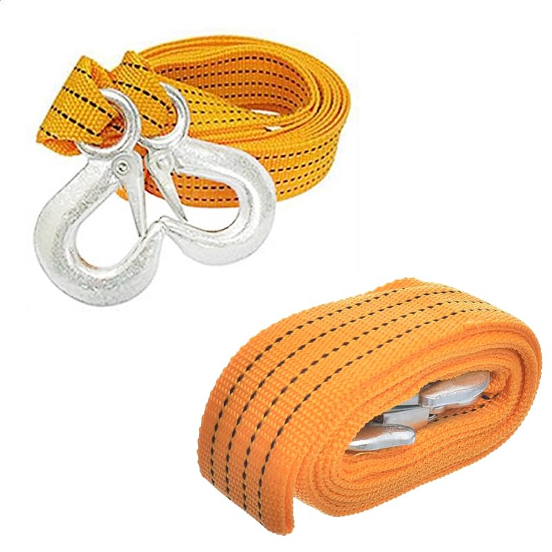 Emergency Tow Rope Hook Metal Nylon Rope Car Tow Rope for Trailer with Off Road Trailer Hook (Orange, 4 Meters, 3 Ton) - by KaberTrade