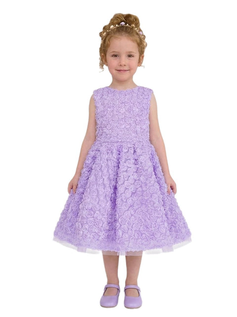 Girls 3D Flower Flower Dress Tulle Skirt Lavender 2-10 Years