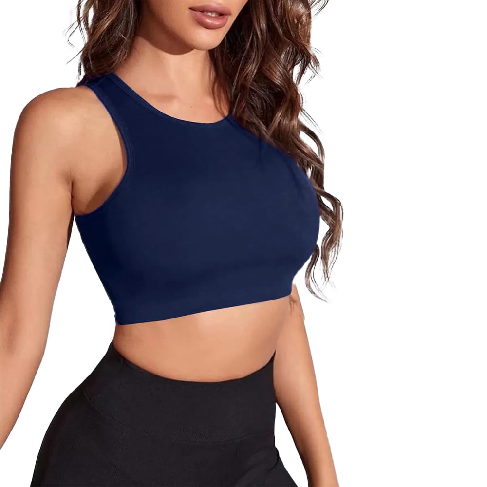 Crop Sports Tank Top – Sleeveless Crew Neck Top - Not Padded - For Women