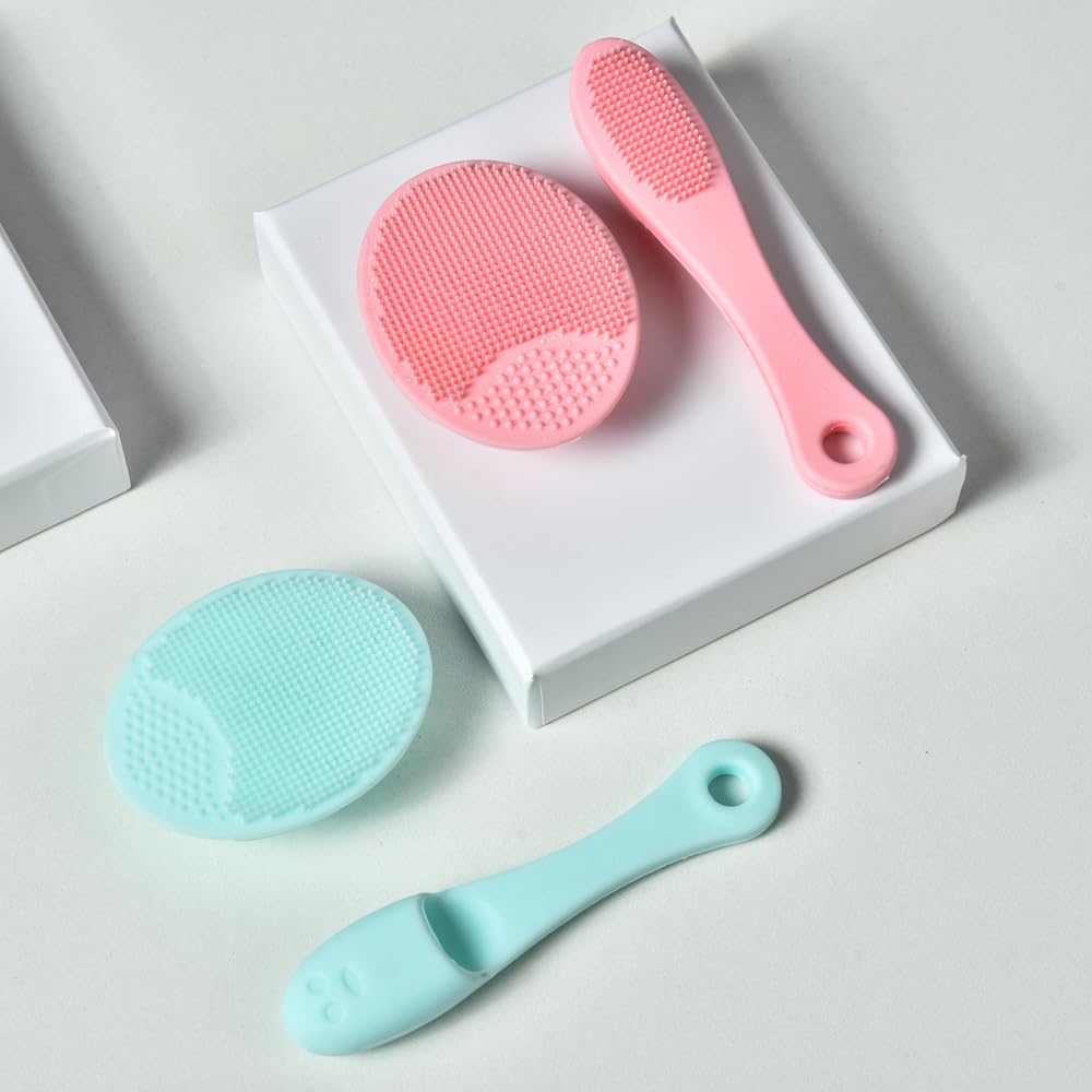 Silicone Facial Cleansing Brush Set, Makeup Remover Brush, Deep Cleansing Skin Cleaning Brush, Nose Cleaning Brush for Blackhead Cleansing, Acne Prevention, Suitable for All Skin Types (Pink)