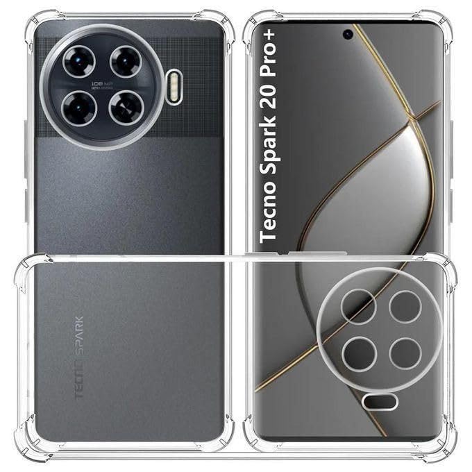 Dl3 Mobilak Case Compatible with Tecno Spark 20 Pro Plus, Cover Silicone Transparent TPU Gorilla Anti-shock Protector Camera Shockproof Corners - Clear