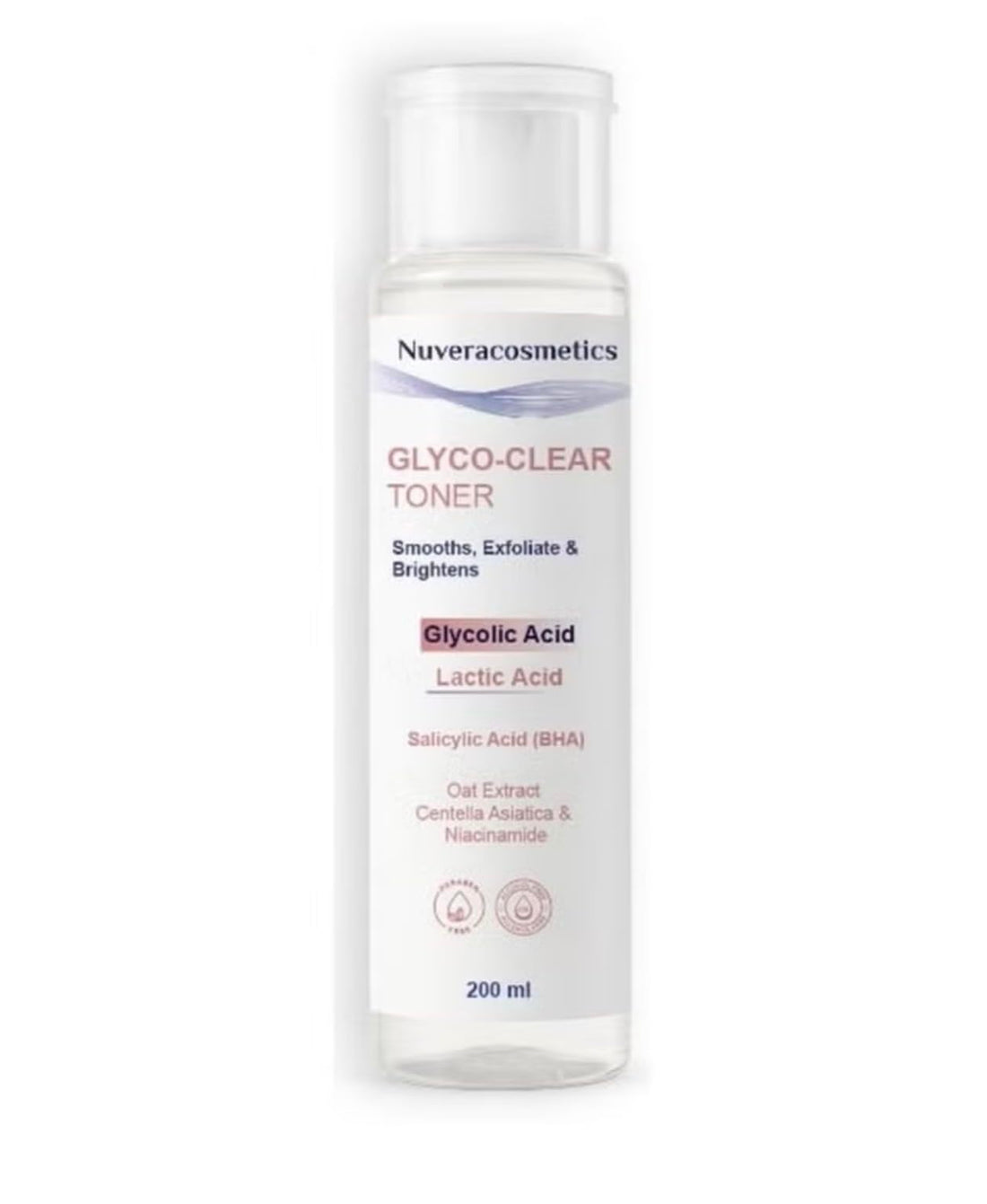 Nuveracosmetics Glyco-Clear Toner with Glycolic Acid, Lactic Acid, Salicylic Acid, Niacinamide, Smooths & Brightens, 200ml