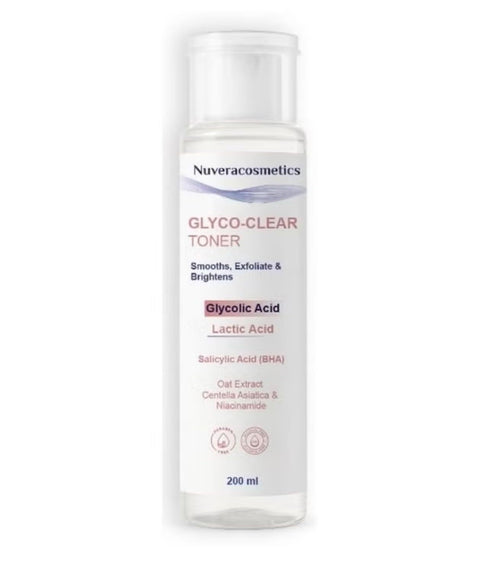Nuveracosmetics Glyco-Clear Toner with Glycolic Acid, Lactic Acid, Salicylic Acid, Niacinamide, Smooths & Brightens, 200ml