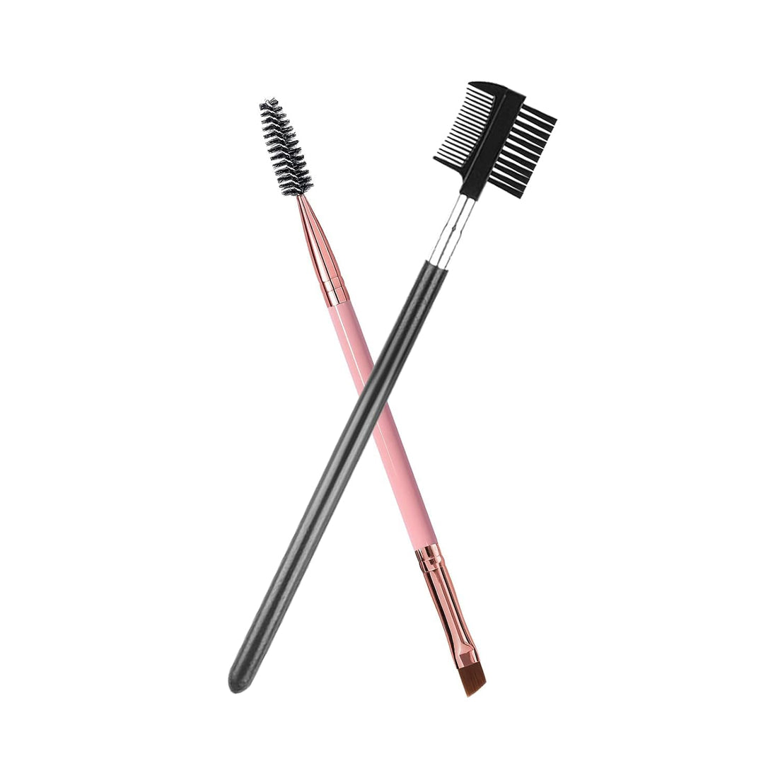 Duo Eyebrow Brush Set, Professional Angled Eye Brow Brush & Spoolie, Black+Pink