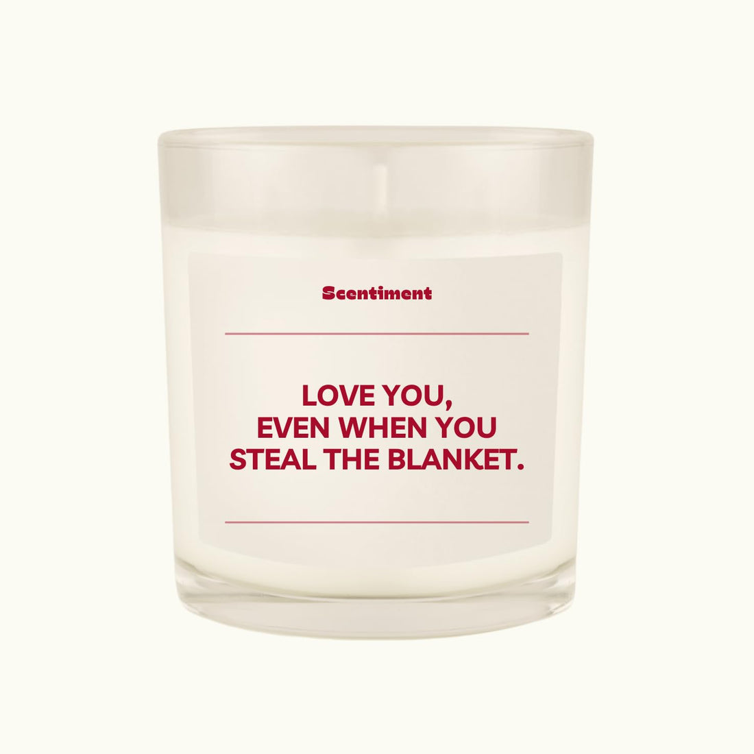 Scentiment Funny Romantic Candle, "Love You, Even When You Steal The Blanket", Novelty Scented Glass Jar Humorous Gag Gift for Husband, Wife, Boyfriend & Girlfriend