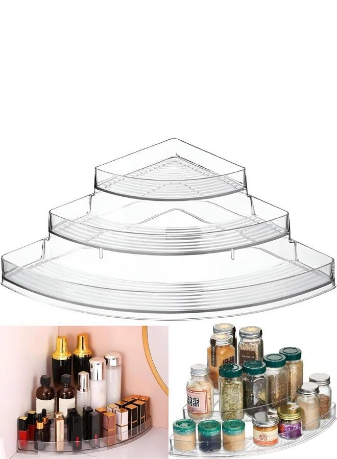 Acrylic Corner Organiser, 3-Tier Multi-Layer Storage Rack, Clear, for Kitchen Spice, Cosmetics, Perfume, Bathroom and Office, Free Standing, Space Saving