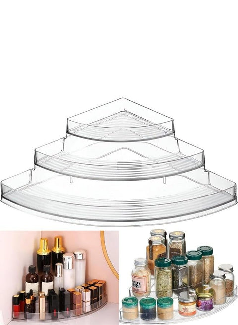 Acrylic Corner Organiser, 3-Tier Multi-Layer Storage Rack, Clear, for Kitchen Spice, Cosmetics, Perfume, Bathroom and Office, Free Standing, Space Saving