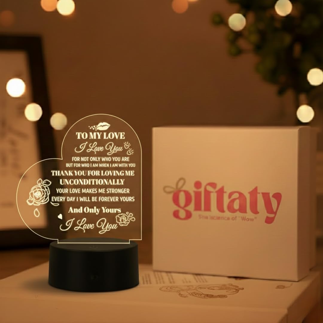 Acrylic Night Light USB Lamp, Mum Gifts for Mother, Father, Wife, Husband, Girl, Man, Sister, Friend, Teacher, Doughter, Kids - Gift Box Ready to Gift for All Occasions (My Love Kiss Gift)