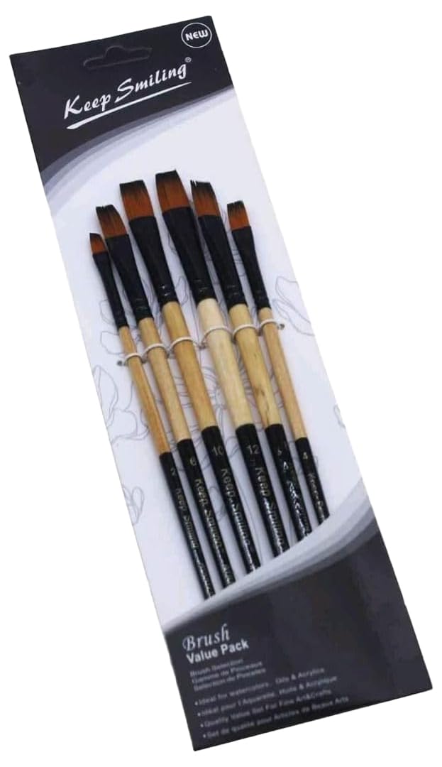S and A No. A0002F Keep Smiling Painting Brush with Matted Bristles 6-Piece Set, No. 2/4/6/8/10/12