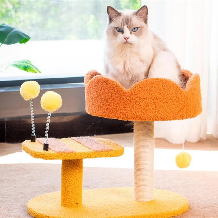 Naomi Cat Tower with Bee Design, Plush Perch and Interactive Toys, 44x30x37cm