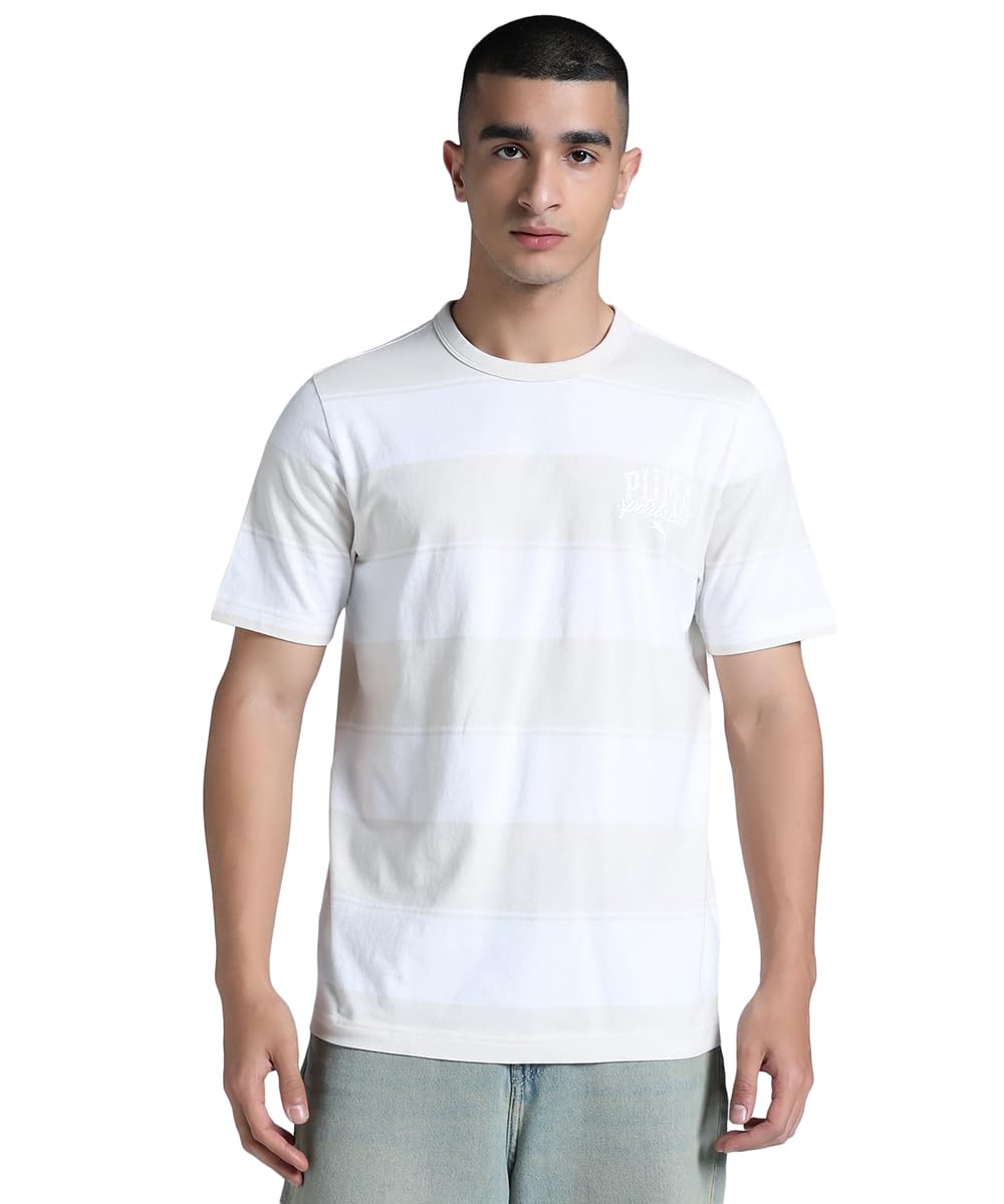 PUMA Mens CLASS Striped Tee Alpine Snow Ss T.Shirt (pack of 1)