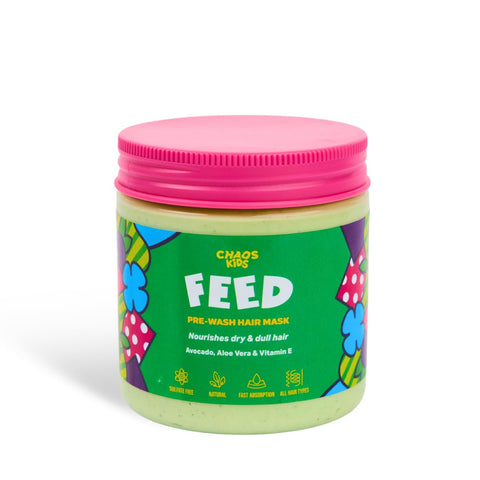 Chaos Kids Feed Hair Mask – Pre-Wash Natural Treatment for Dry & Dull Hair – With Avocado, Aloe Vera & Vitamin E – Deeply Nourishes, Sulphate-Free, Fast Absorbing – 300ML