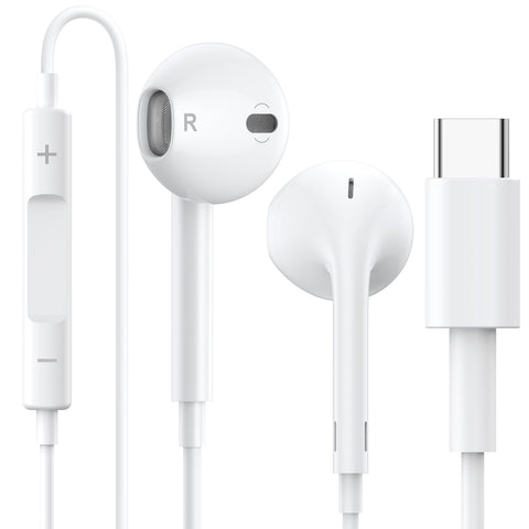 USB C Headphones Type C Earphones Wired Earbuds Built-in Mic & Volume Control Headset Compatible with iPhone 15 Pro Max Plus, iPad Pro, Android Smart Phone Galaxy S23/S22/S21/S20, Note10/20, A53/A54